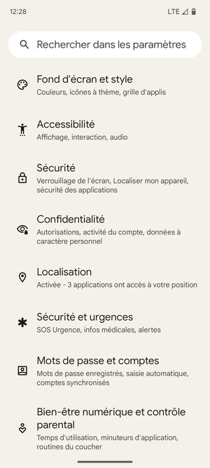 Faites défiler et sélectionnez Localisation