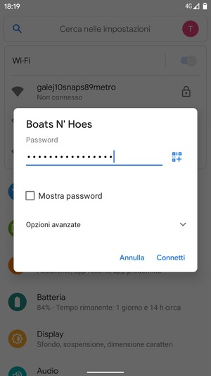 Inserisci la password del Wi-Fi e seleziona Connetti