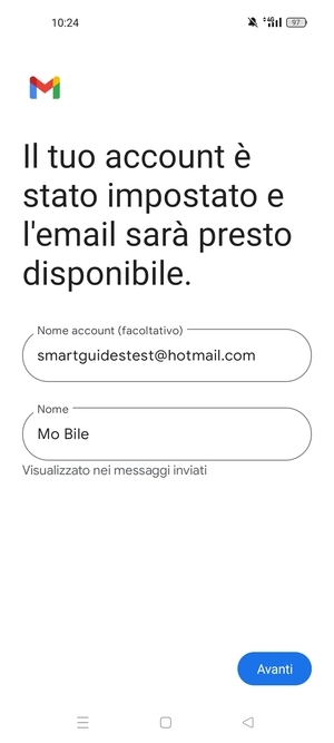 Scegli un nome per il tuo account e inserisci il tuo nome. Seleziona Avanti