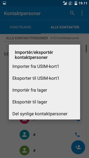 Vælg Importer fra USIM kort