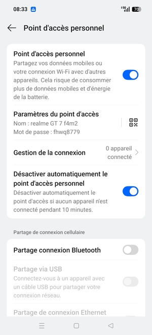 Votre téléphone est maintenant configuré pour être utilisé comme modem