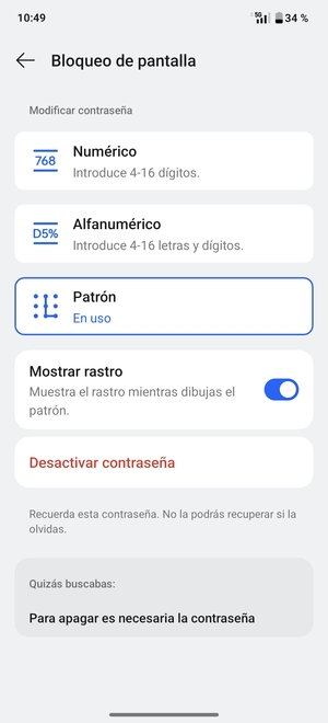 El teléfono ha sido asegurado con un bloqueo de pantalla