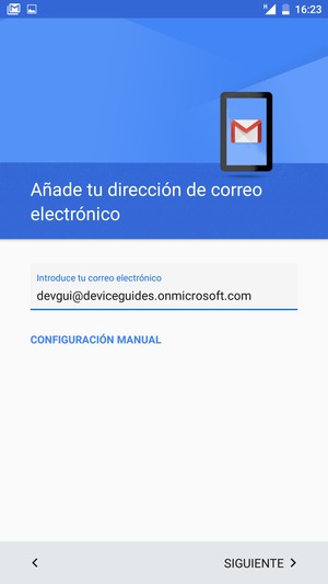 Introduzca su Dirección de correo electrónico y seleccione CONFIGURACIÓN MANUAL