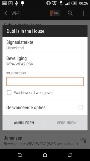 Voer het WiFi-wachtwoord in en selecteer VERBINDEN