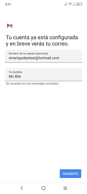 Déle a su cuenta un nombre y escriba su nombre. Seleccione SIGUIENTE