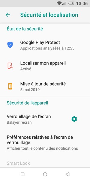 Pour activer votre écran de verrouillage, allez dans le menu Sécurité et localisation et sélectionnez Verrouillage de l'écran