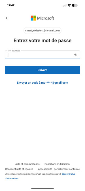 Saisissez votre mot de passe et sélectionnez Suivant