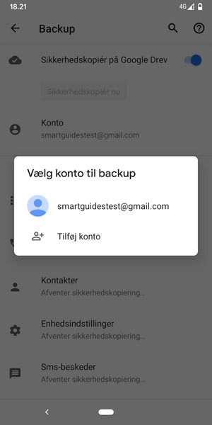 Vælg din sikkerhedskopi-konto