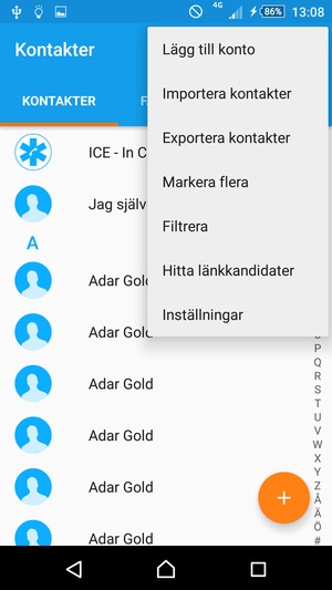 Välj Importera kontakter