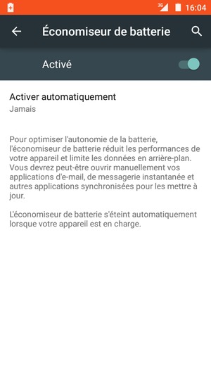 Activer le Économiseur de batterie