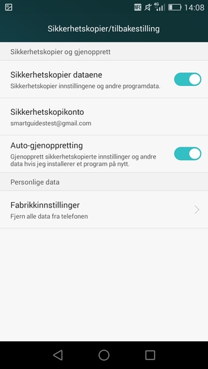 Velg Sikkerhetskopikonto