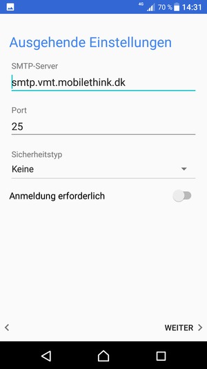 Schalten Sie Anmeldung erforderlich aus und wählen Sie WEITER