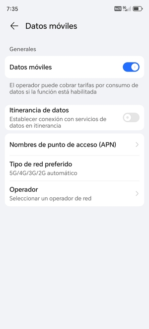 Para cambiar la red en caso de problemas de conectividad, seleccione Operador