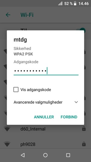 Indtast Wi-Fi adgangskoden og vælg FORBIND