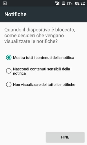 Seleziona la tua opzione preferita e poi FINE