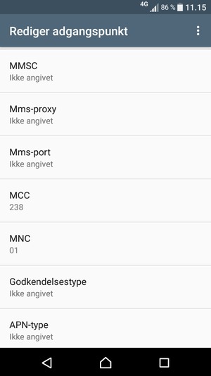 Scroll ned og indtast MMS-oplysninger