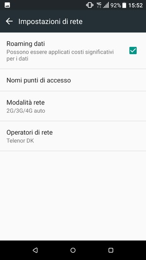 Attiva o disattiva Roaming dati