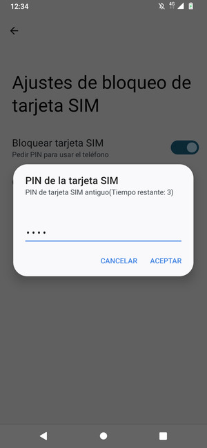 Introduzca su PIN de tarjeta SIM antiguo y seleccione ACEPTAR