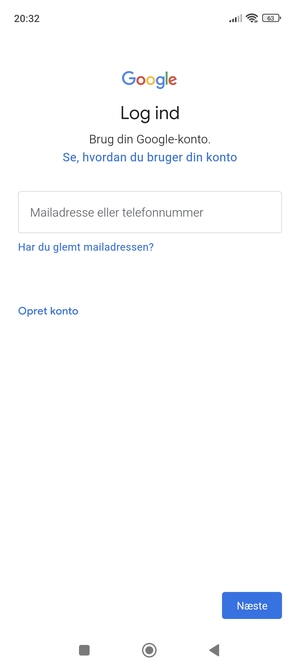 Indtast din Gmail adresse og vælg Næste
