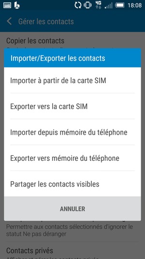 Sélectionnez Importer à partir de la carte SIM
