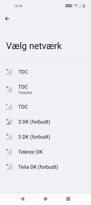 Vælg en netværksudbyder fra listen