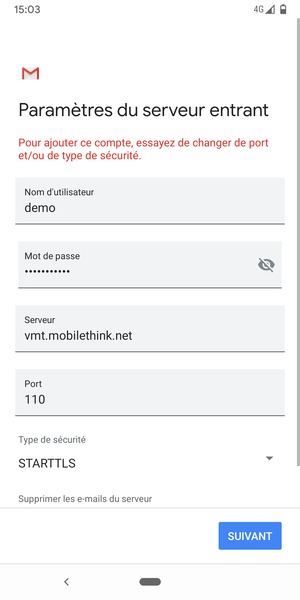 Sélectionnez Type de sécurité