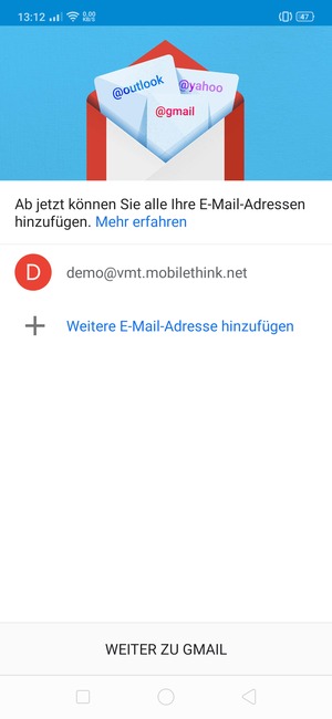 Wählen Sie WEITER ZU  GMAIL
