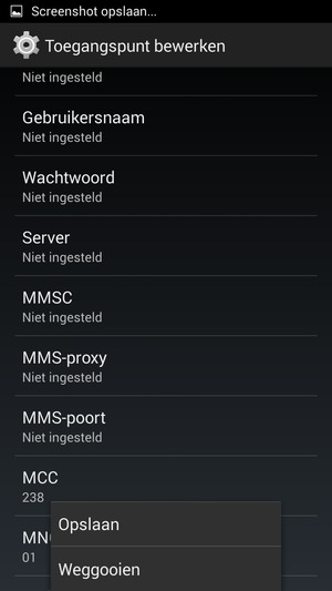 ls uw scherm er zo uitziet, selecteert u de Menu-knop op de telefoon en selecteert u vervolgens Opslaan