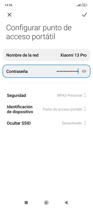 Introduzca una contraseña de punto de acceso Wi-Fi de al menos 8 caracteres y seleccione Guardar
