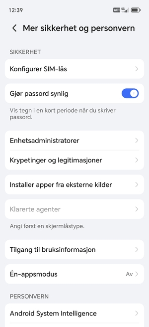 Velg Konfigurer SIM-lås