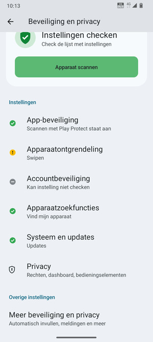 Om de pin voor de simkaart te wijzigen, ga naar het Beveiliging en privacy-menu en scroll naar en selecteer Meer beveiliging en privacy