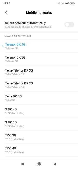 Select a network operator from the list