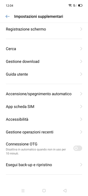 Scorri e seleziona Esegui back-up e ripristino