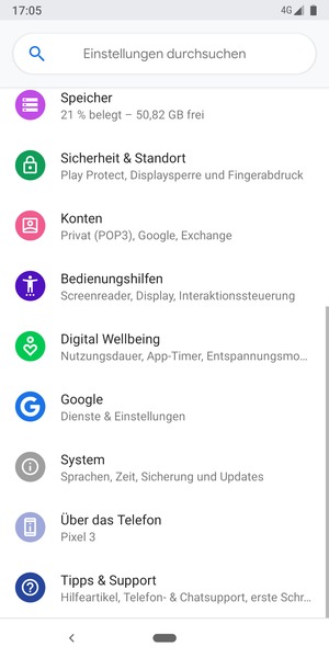 Gehen Sie zurück zum Einstellungen Menü und wählen Sie Konten