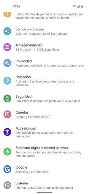 Desplácese y seleccione Seguridad
