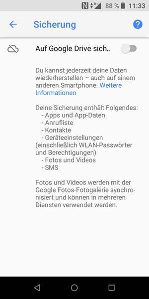 Schalten Sie Auf Google Drive sichern ein
