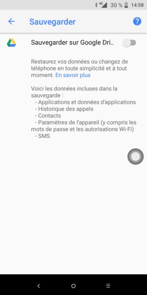 Activer le Sauvegarder sur Google Drive
