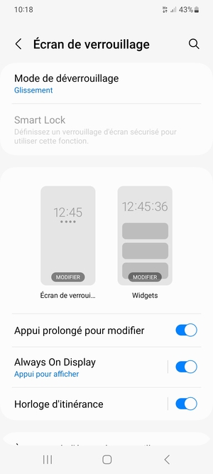 Sélectionnez Mode de déverrouillage