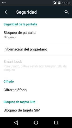 Para cambiar el PIN de la tarjeta SIM, vuelva al menú Seguridad y seleccione Bloqueo de tarjeta SIM