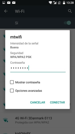 Introduzca la contraseña de Wi-Fi y seleccione CONECTAR