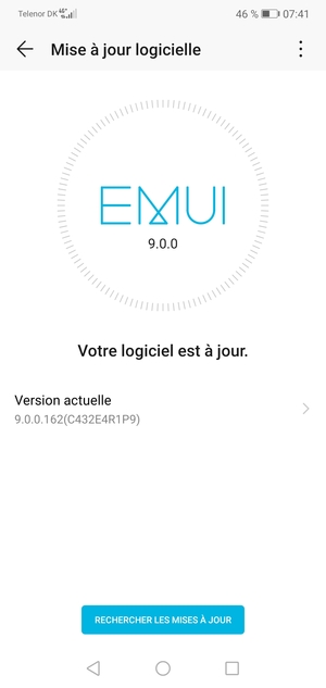 Si votre téléphone est à jour, vous verrez l'écran suivant