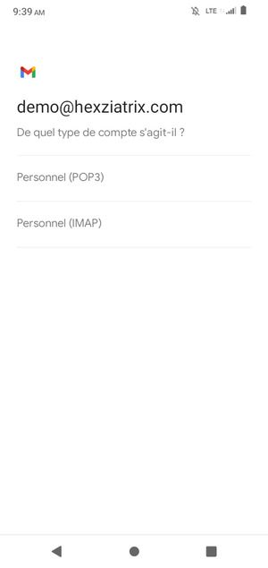 Sélectionnez Personnel (POP3) ou Personnel (IMAP)