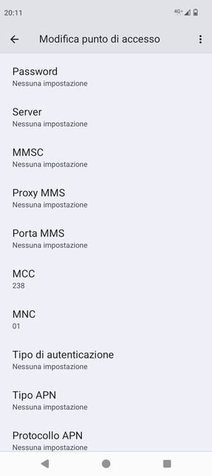 Scorri verso il basso e inserisci le informazioni degli MMS