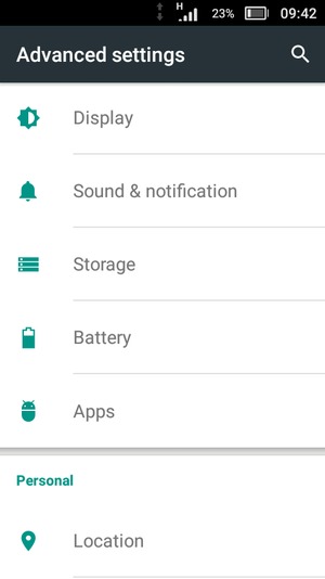 Scroll to and select Battery