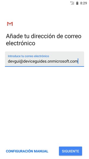 Introduzca su Dirección de correo electrónico y seleccione CONFIGURACIÓN MANUAL