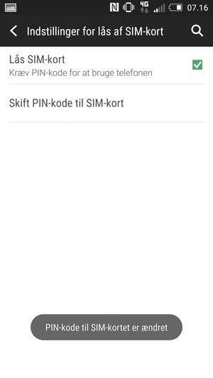 Din PIN-kode til SIM-kort er nu ændret