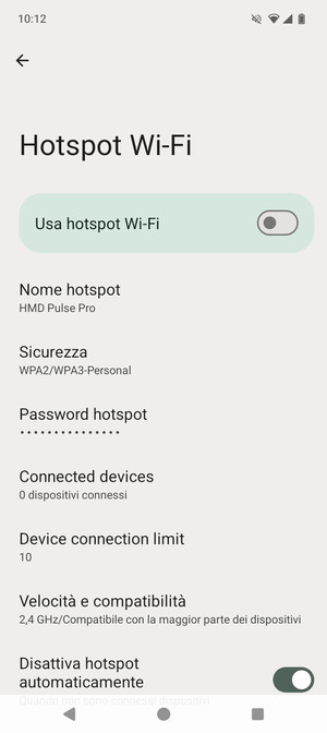 Seleziona Password hotspot