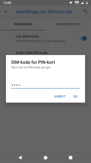 Bekreft din nye PIN-kode for SIM-kort og velg OK