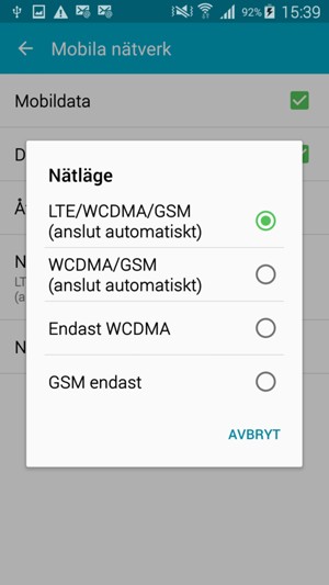 Välj GSM endast för att aktivera 2G