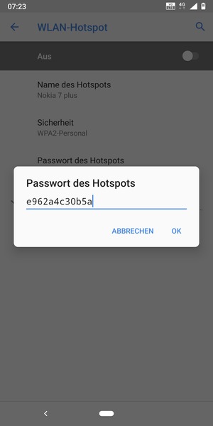 Geben Sie eine WLAN-Hotspot-Passwort mit mindestens 8 Zeichen ein und wählen Sie OK